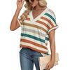 image:imageWIHOLL Womens Summer Tops Short Dolman Sleeve Shirts 2026 Fashion V Neck Outfits Clothes2striped  Orange