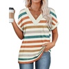 image:imageWIHOLL Womens Summer Tops Short Dolman Sleeve Shirts 2026 Fashion V Neck Outfits Clothes2striped  Orange