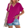 image:imageWIHOLL Womens Summer Tops Short Dolman Sleeve Shirts 2026 Fashion V Neck Outfits ClothesHot Pink