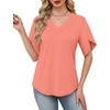 image:imageWIHOLL Womens Summer Tops Short Petal Sleeve Shirts Fashion V Neck Womens Clothing01 Coral