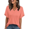 image:imageWIHOLL Womens Summer Tops Short Petal Sleeve Shirts Fashion V Neck Womens Clothing01 Coral
