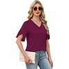 image:imageWIHOLL Womens Summer Tops Short Petal Sleeve Shirts Fashion V Neck Womens Clothing01 Deeppurple