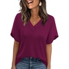 image:imageWIHOLL Womens Summer Tops Short Petal Sleeve Shirts Fashion V Neck Womens Clothing01 Deeppurple