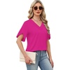image:imageWIHOLL Womens Summer Tops Short Petal Sleeve Shirts Fashion V Neck Womens Clothing01 Hotpink