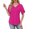 image:imageWIHOLL Womens Summer Tops Short Petal Sleeve Shirts Fashion V Neck Womens Clothing01 Hotpink