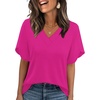 image:imageWIHOLL Womens Summer Tops Short Petal Sleeve Shirts Fashion V Neck Womens Clothing01 Hotpink