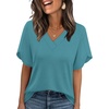 image:imageWIHOLL Womens Summer Tops Short Petal Sleeve Shirts Fashion V Neck Womens Clothing01 Lakeblue