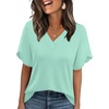image:imageWIHOLL Womens Summer Tops Short Petal Sleeve Shirts Fashion V Neck Womens Clothing01 Lakegreen