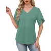 image:imageWIHOLL Womens Summer Tops Short Petal Sleeve Shirts Fashion V Neck Womens Clothing01 Lightgreen