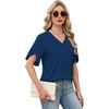 image:imageWIHOLL Womens Summer Tops Short Petal Sleeve Shirts Fashion V Neck Womens Clothing01 Navy