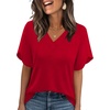 image:imageWIHOLL Womens Summer Tops Short Petal Sleeve Shirts Fashion V Neck Womens Clothing01 Red