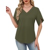 image:imageWIHOLL Womens Summer Tops Short Petal Sleeve Shirts Fashion V Neck Womens Clothing02 Armygreen
