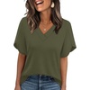 image:imageWIHOLL Womens Summer Tops Short Petal Sleeve Shirts Fashion V Neck Womens Clothing02 Armygreen