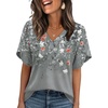 image:imageWIHOLL Womens Summer Tops Short Petal Sleeve Shirts Fashion V Neck Womens ClothingFloral 010
