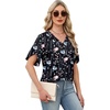 image:imageWIHOLL Womens Summer Tops Short Petal Sleeve Shirts Fashion V Neck Womens ClothingFloral 012