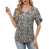 image:imageWIHOLL Womens Summer Tops Short Petal Sleeve Shirts Fashion V Neck Womens ClothingFloral 014