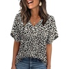 image:imageWIHOLL Womens Summer Tops Short Petal Sleeve Shirts Fashion V Neck Womens ClothingFloral 014