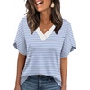 image:imageWIHOLL Womens Summer Tops Short Petal Sleeve Shirts Fashion V Neck Womens ClothingStriped 01