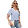 image:imageWIHOLL Womens Summer Tops Short Petal Sleeve Shirts Fashion V Neck Womens ClothingStriped 01