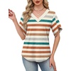 image:imageWIHOLL Womens Summer Tops Short Petal Sleeve Shirts Fashion V Neck Womens ClothingStriped 02