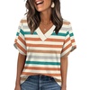 image:imageWIHOLL Womens Summer Tops Short Petal Sleeve Shirts Fashion V Neck Womens ClothingStriped 02