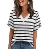 image:imageWIHOLL Womens Summer Tops Short Petal Sleeve Shirts Fashion V Neck Womens ClothingStriped 03