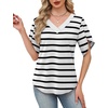 image:imageWIHOLL Womens Summer Tops Short Petal Sleeve Shirts Fashion V Neck Womens ClothingStriped 03