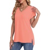image:imageWIHOLL Womens Tops Basic Summer V Neck T Shirts Short Sleeve Dressy Casual Loose Fit Cute Tee Clothes Trendy Fashion Outfits0coral