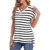 image:imageWIHOLL Womens Tops Basic Summer V Neck T Shirts Short Sleeve Dressy Casual Loose Fit Cute Tee Clothes Trendy Fashion Outfits1black Stripe