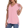 image:imageWIHOLL Womens Tops Basic Summer V Neck T Shirts Short Sleeve Dressy Casual Loose Fit Cute Tee Clothes Trendy Fashion Outfits1pink Stripe