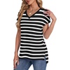 image:imageWIHOLL Womens Tops Basic Summer V Neck T Shirts Short Sleeve Dressy Casual Loose Fit Cute Tee Clothes Trendy Fashion Outfits1white Stripe