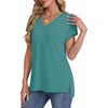 image:imageWIHOLL Womens Tops Basic Summer V Neck T Shirts Short Sleeve Dressy Casual Loose Fit Cute Tee Clothes Trendy Fashion Outfits2turquoise