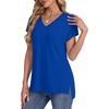 image:imageWIHOLL Womens Tops Basic Summer V Neck T Shirts Short Sleeve Dressy Casual Loose Fit Cute Tee Clothes Trendy Fashion Outfits3blue