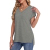 image:imageWIHOLL Womens Tops Basic Summer V Neck T Shirts Short Sleeve Dressy Casual Loose Fit Cute Tee Clothes Trendy Fashion Outfits3grey