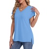 image:imageWIHOLL Womens Tops Basic Summer V Neck T Shirts Short Sleeve Dressy Casual Loose Fit Cute Tee Clothes Trendy Fashion Outfits3light Blue