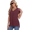 image:imageWIHOLL Womens Tops Basic Summer V Neck T Shirts Short Sleeve Dressy Casual Loose Fit Cute Tee Clothes Trendy Fashion Outfits3rust Red