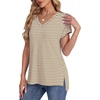 image:imageWIHOLL Womens Tops Basic Summer V Neck T Shirts Short Sleeve Dressy Casual Loose Fit Cute Tee Clothes Trendy Fashion Outfits4brown Geo