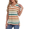 image:imageWIHOLL Womens Tops Basic Summer V Neck T Shirts Short Sleeve Dressy Casual Loose Fit Cute Tee Clothes Trendy Fashion Outfits4orange Striped