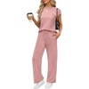 image:imageWIHOLL 2 Piece Sets for Women Casual Summer Travel Vacation Outfits Cap Sleeve Lounge SetPink