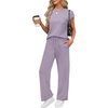 image:imageWIHOLL 2 Piece Sets for Women Casual Summer Travel Vacation Outfits Cap Sleeve Lounge SetPurple