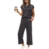 image:imageWIHOLL Two Piece Sets for Women Summer Spring Travel Vacation Outfits Cap Sleeve Lounge Matching Sets Wide Leg Pants S3XLTdark Grey