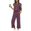 image:imageWIHOLL Two Piece Sets for Women Summer Spring Travel Vacation Outfits Cap Sleeve Lounge Matching Sets Wide Leg Pants S3XLTdark Purple