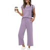 image:imageWIHOLL Two Piece Sets for Women Summer Spring Travel Vacation Outfits Cap Sleeve Lounge Matching Sets Wide Leg Pants S3XLTgrey Purple