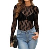 image:imageWIHOLL Womens Mesh Sheer Tops Sexy Crew Neck Summer Loose FIt Party Clubwear ShirtsA1 Black Floral