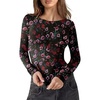 image:imageWIHOLL Womens Mesh Sheer Tops Sexy Crew Neck Summer Loose FIt Party Clubwear ShirtsC2 Black Print
