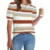 image:imageWIHOLL Womens Puff Short Sleeve Sweater 2026 Spring Summer Tops Trendy Business Causal Outfits Work Blouses ClothesCaramel Stripe