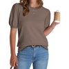 image:imageWIHOLL Womens Puff Short Sleeve Sweater 2026 Spring Summer Tops Trendy Business Causal Outfits Work Blouses ClothesCoffee