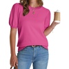 image:imageWIHOLL Womens Puff Short Sleeve Sweater 2026 Spring Summer Tops Trendy Business Causal Outfits Work Blouses ClothesHot Pink