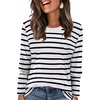 image:imageWIHOLL Womens Striped Long Sleeve Shirts Fall Outfits 2026 Color Block Tops Fashion Clothing Ribbed Crewneck Tee BlousesHwhite Stripes