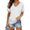 image:imageWIHOLL Womens Summer TShirts Short Sleeve V Neck Dolman Tops with Side Shirring Loose Fit Shirts Spring Fashion06grey Stripes